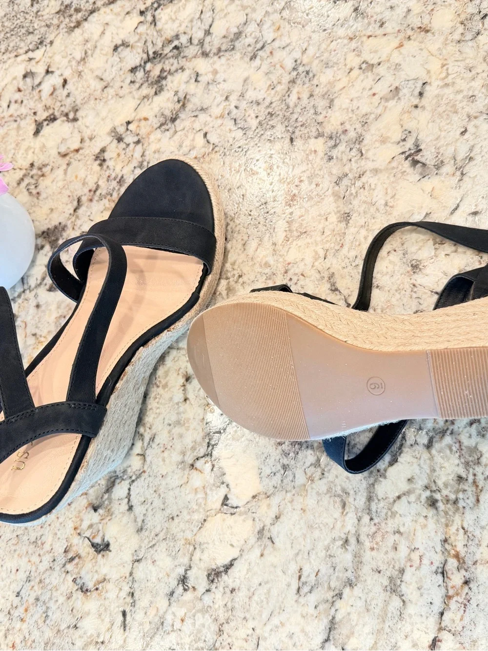 Black Wedge Sandals - Women size 9